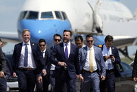 Republican vice presidential nominee Sen. JD Vance, R-Ohio, walks back from looking at Air Force Two at Chippewa Valley Regional Airport, Wednesday, Aug. 7, 2024, in Eau Claire, Wis. (AP Photo/Alex Brandon)