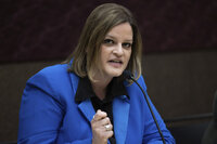 Rep. Katrina Shankland attends a candidate's forum at the University of Wisconsin La Crosse campus on Wednesday, May 1, 2024 in La Crosse, Wis. (Saskia Hatvany/La Crosse Tribune via AP)