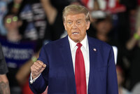 Republican presidential nominee former President Donald Trump arrives for a town hall event at Macomb Community College Friday, Sept. 27, 2024, in Warren, Mich. (AP Photo/Paul Sancya)