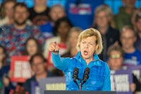 Sen. Tammy Baldwin, D-Wis., speaks at a campaign event for Democratic presidential nominee Vice President Kamala Harris, Friday, Nov. 1, 2024, in Little Chute, Wis. (AP Photo/Andy Manis)