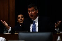 FILE - Rep. Sean Duffy, R-Wis., speaks during a hearing July 18, 2018, on Capitol Hill in Washington. President-elect Donald Trump has nominated Duffy to be Transportation Secretary. (AP Photo/Jacquelyn Martin, File)