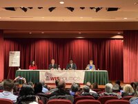 Wisconsin Supreme Court candidates (from left to right) Jennifer Dorow, Daniel Kelly, Everett Mitchell and Janet Protasiewicz appeared at a panel hosted by Wispolitics.com on Jan. 9. (Henry Redman | Wisconsin Examiner)