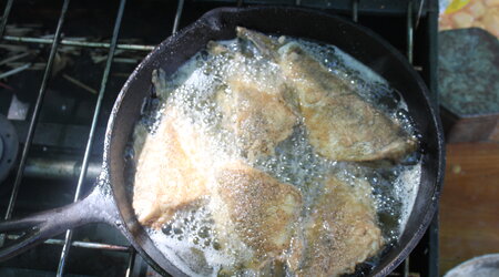 A shore lunch fish fry is a great reward for a hard day of fishing.