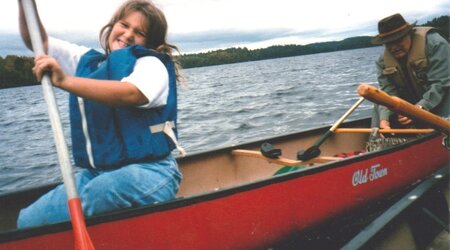 When kids are shorter simpler trips work the best, and as they get older the trips can increase in length and complexity  In one photo Marissa and Grandpa are paddling on a day trip that was a part of a three day trip to Brule Lake in the Boundary Waters.