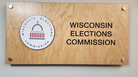 Sign for the Wisconsin Elections Comission. (Wisconsin Examiner photo)