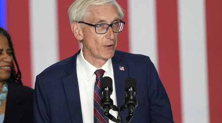 Wisconsin Gov. Tony Evers speaks before President Joe Biden at a campaign rally at Sherman Middle School in Madison, Wis., Friday, July 5, 2024. (AP Photo/Morry Gash)