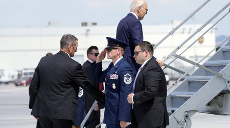 President Joe Biden walks up the steps of Air Force One at Harry Reid International Airport in Las Vegas, Wednesday, July 17, 2024. Biden has tested positive for the coronavirus, according to a speaker at the UnidosUS annual conference broadcast on the White House's YouTube channel. (AP Photo/Susan Walsh)