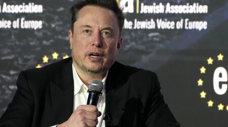 FILE - Tesla and SpaceX CEO Elon Musk addresses the European Jewish Association's conference in Krakow, Poland, Jan. 22, 2024. A manipulated video that mimics the voice of Vice President Kamala Harris to impersonate her is raising concerns about the power of artificial intelligence to mislead just three months away from November's elections. The video gained attention after Musk shared it on his social media platform X on Friday, July 26, without noting it was originally released as parody. (AP Photo/Czarek