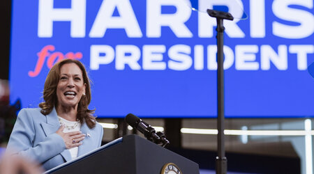 Vice President Kamala Harris speaks during a campaign rally, Tuesday, July 30, 2024, in Atlanta. (AP Photo/John Bazemore)