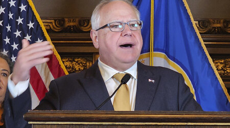 FILE - Democratic Minnesota Gov. Tim Walz speaks at a news conference at the Minnesota State Capitol in St. Paul, Aug. 16, 2023. (AP Photo/Steve Karnowski, File)