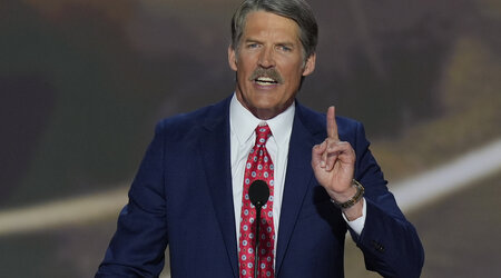 FILE - Eric Hovde speaks during the Republican National Convention, July 16, 2024, in Milwaukee. (AP Photo/J. Scott Applewhite, File)