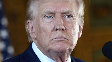 Republican presidential nominee former President Donald Trump listens to a question as he speaks to reporters during a news conference at his Mar-a-Lago estate Thursday, Aug. 8, 2024, in Palm Beach, Fla. (AP Photo/Alex Brandon)