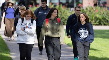 Students walking outside of the Memorial Student Center.