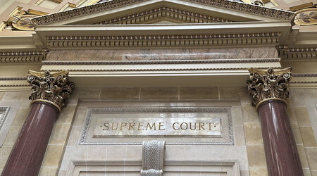 FILE - The entrance to the Wisconsin Supreme Court chambers is seen inside the state Capitol in Madison, Wis., March 14, 2024. (AP Photo/Todd Richmond, File)