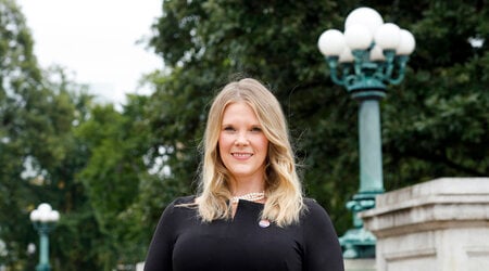 FILE - Wisconsin Elections Commission Administrator Meagan Wolfe poses for a photograph outside the Wisconsin Capitol building, Aug. 31, 2020, in Madison, Wis. (Ruthie Hauge/Wisconsin State Journal via AP, File)