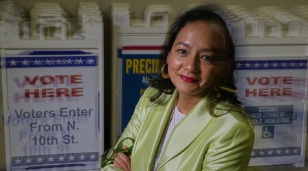 Milwaukee's election administrator Paulina Gutierrez poses for a photo Monday, Sept. 16, 2024, in the city's election operation center in Milwaukee. (AP Photo/Morry Gash)