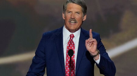 FILE - Eric Hovde speaks during the Republican National Convention, July 16, 2024, in Milwaukee. (AP Photo/J. Scott Applewhite, File)