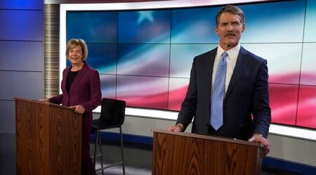 Wisconsin Senate candidates Republican Eric Hovde and Democratic U.S. Sen. Tammy Baldwin are seen before a televised debate Friday, Oct. 18, 2024, in Madison, Wis. (AP Photo/Morry Gash)