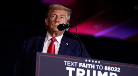 Republican presidential nominee former President Donald Trump speaks at a faith event at the Concord Convention Center, Monday, Oct. 21, 2024, in Concord, N.C. (AP Photo/Evan Vucci)