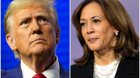 FILE - This combination of images shows Republican presidential nominee former President Donald Trump and Democratic presidential nominee Vice President Kamala Harris at separate campaign events Wednesday, Oct. 23, 2024, in Duluth, Ga., and Aston, Pa., respectively. (AP Photo/Alex Brandon, left, Matt Rourke, File)