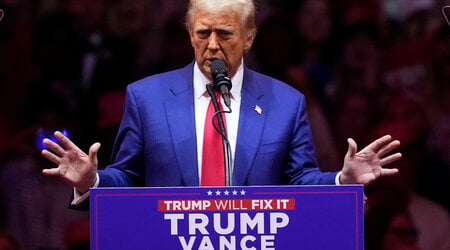 Republican presidential nominee former President Donald Trump speaks at a campaign rally at Madison Square Garden, Sunday, Oct. 27, 2024, in New York. (AP Photo/Evan Vucci)