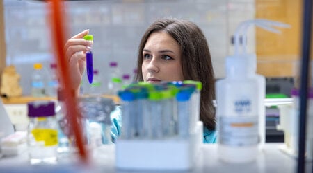 Anna Brooks works on a research project in a UW-Stout lab.