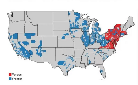 The fiber optic internet networks of Frontier and Verizon. Image from Verizon Communications.