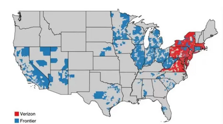 The fiber optic internet networks of Frontier and Verizon. Image from Verizon Communications.