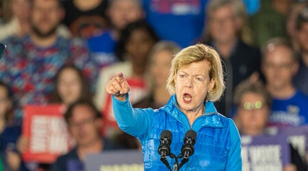 Sen. Tammy Baldwin, D-Wis., speaks at a campaign event for Democratic presidential nominee Vice President Kamala Harris, Friday, Nov. 1, 2024, in Little Chute, Wis. (AP Photo/Andy Manis)