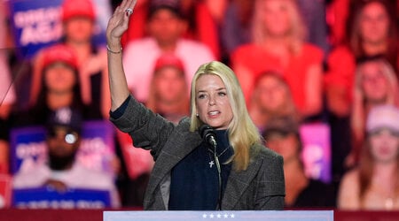 Former Florida Attorney General Pam Bondi, speaks before Republican presidential nominee former President Donald Trump arrives to speak at a campaign rally at First Horizon Coliseum, Saturday, Nov. 2, 2024, in Greensboro, NC. (AP Photo/Alex Brandon)