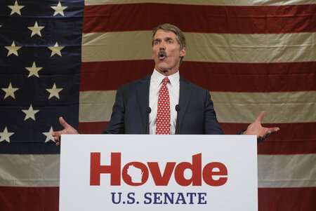 Republican Senate candidate Eric Hovde speaks at his election night party Wednesday, Nov. 6, 2024, in Madison, Wis. (AP Photo/Morry Gash)