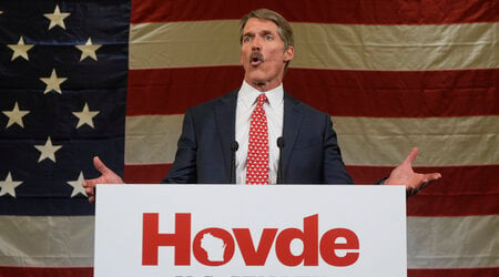 Republican Senate candidate Eric Hovde speaks at his election night party Wednesday, Nov. 6, 2024, in Madison, Wis. (AP Photo/Morry Gash)