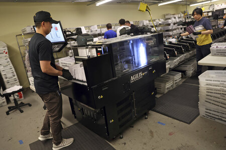 Ballots are scanned and sorted at San Francisco Department of Elections in City Hall in San Francisco on Wednesday, Nov. 6, 2024. (Scott Strazzante/San Francisco Chronicle via AP)