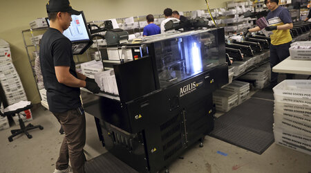 Ballots are scanned and sorted at San Francisco Department of Elections in City Hall in San Francisco on Wednesday, Nov. 6, 2024. (Scott Strazzante/San Francisco Chronicle via AP)