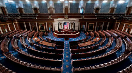 FILE - The chamber of the House of Representatives is seen at the Capitol in Washington, Feb. 28, 2022. In the 2024 elections, Republicans have won enough seats to control the U.S. House, completing the party's sweep into power and securing their hold on U.S. government alongside President-elect Donald Trump. (AP Photo/J. Scott Applewhite, File)