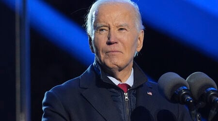 President Joe Biden speaks during a ceremony lighting the National Christmas Tree on the Ellipse near the White House in Washington, Thursday, Dec. 5, 2024. (AP Photo/Jacquelyn Martin)