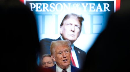 President-elect Donald Trump speaks during a Time magazine Person of the Year event at the New York Stock Exchange, Thursday, Dec. 12, 2024, in New York. (AP Photo/Alex Brandon)