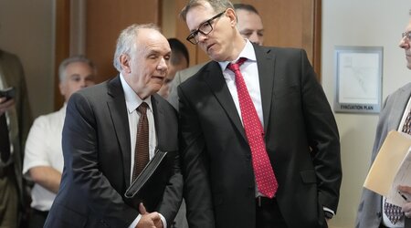 Jim Troupis appears in a Dane County courtroom with his attorney Joseph Bugni Wednesday, Dec. 12, 2024, in Madison, Wis. (AP Photo/Morry Gash)