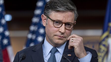 Speaker of the House Mike Johnson, R-La., speaks to reporters at the Capitol in Washington, Tuesday, Dec. 17, 2024. (AP Photo/J. Scott Applewhite)