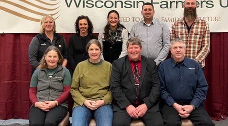 The 2024 Wisconsin Farmers Union Board of Directors includes,from left, (front row) Linda Ceylor, Catawba; Tina Hinchley, Cambridge; Darin Von Ruden, Westby; Ed Gorell, Eleva; (back row) Patty Edelburg, Scandinavia; Rachel Bouressa, New London; Jen Schmitz, Cashton; Dave Rosen, Glenwood City; and Joshua Mechaelson, Waukesha.