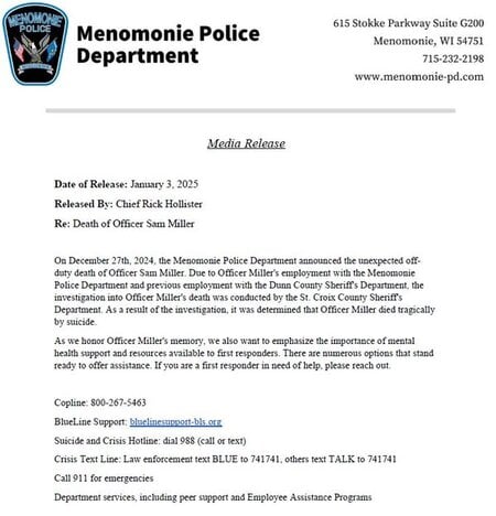 Menomonie Police Press Release