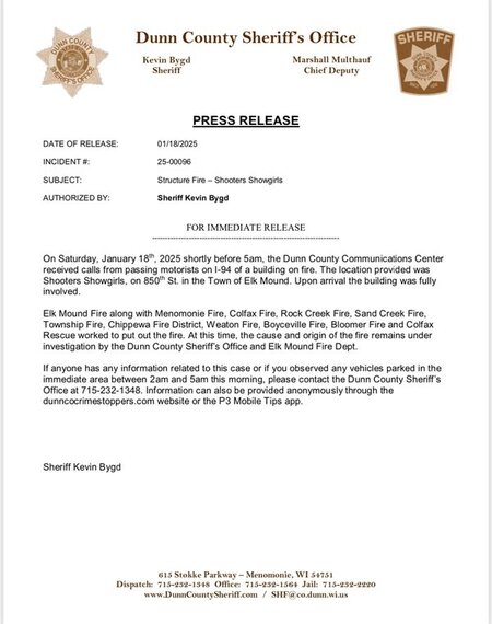 Sheriff's Dept. Press Release