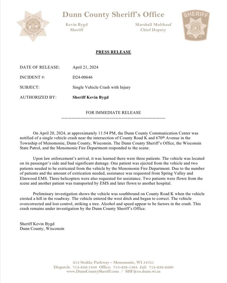 Sheriff Dept. Press Release