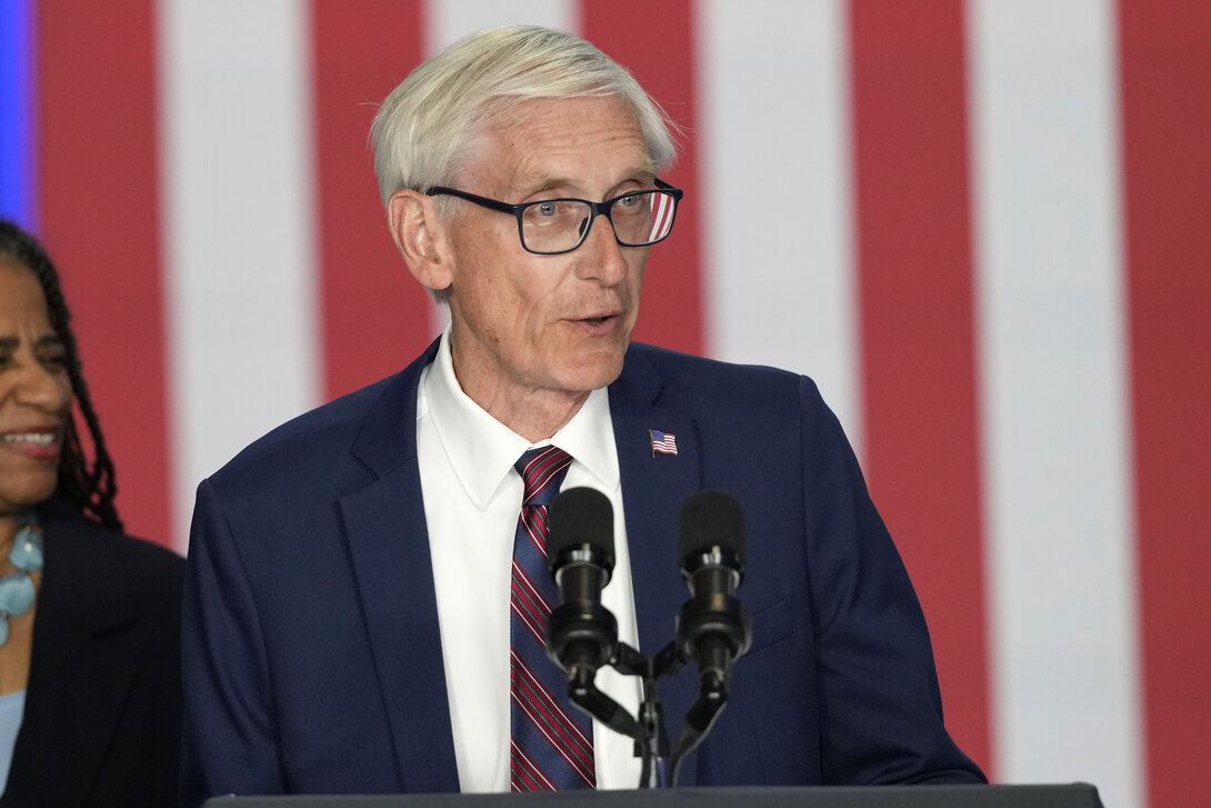 Wisconsin Gov. Tony Evers speaks before President Joe Biden at a campaign rally at Sherman Middle School in Madison, Wis., Friday, July 5, 2024. (AP Photo/Morry Gash)