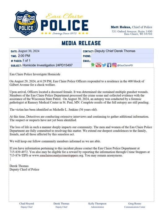 Eau Claire Police press release