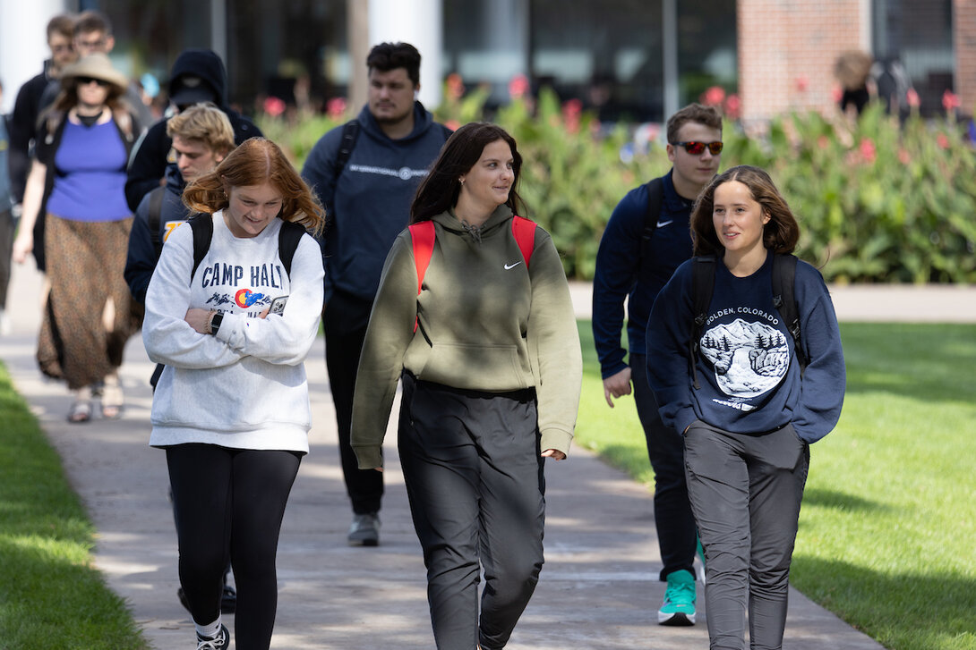 Students walking outside of the Memorial Student Center.