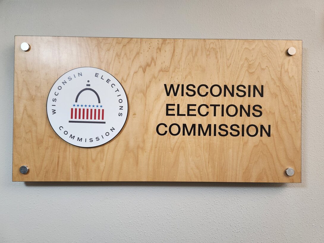 Sign for the Wisconsin Elections Comission. (Wisconsin Examiner photo)