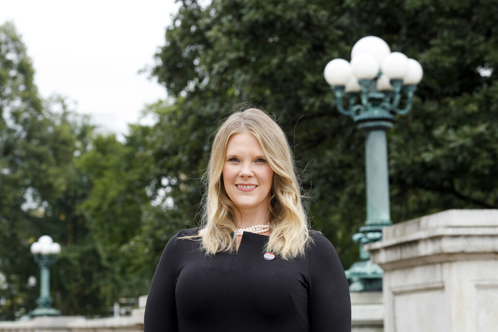 FILE - Wisconsin Elections Commission Administrator Meagan Wolfe poses for a photograph outside the Wisconsin Capitol building, Aug. 31, 2020, in Madison, Wis. (Ruthie Hauge/Wisconsin State Journal via AP, File)