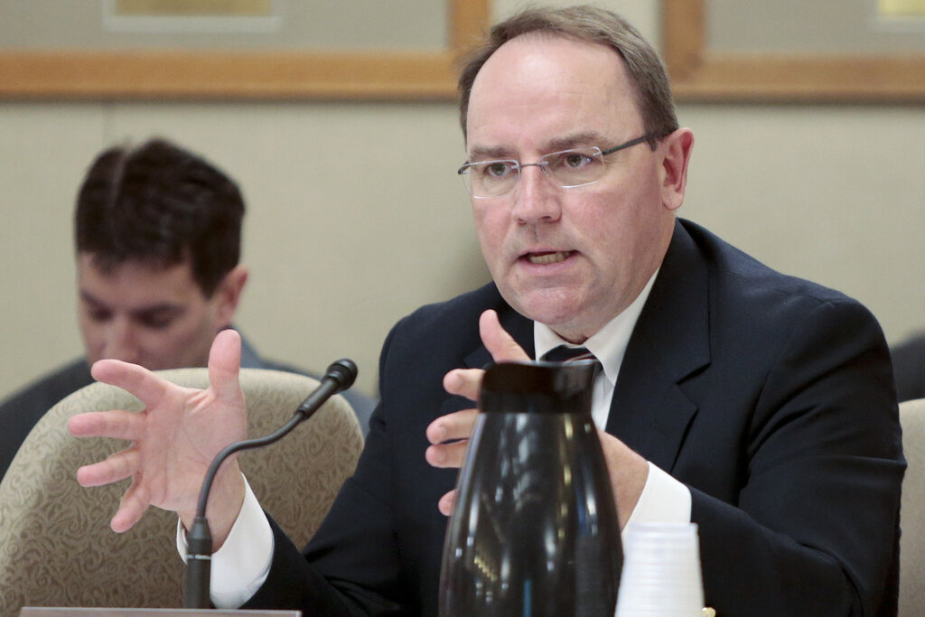 FILE - Then-Wisconsin state Sen. Tom Tiffany, R-Hazelhurst, speaks at the State Capitol in Madison, Wis. on May 29, 2015. (Michael P. King/Wisconsin State Journal via AP, File)