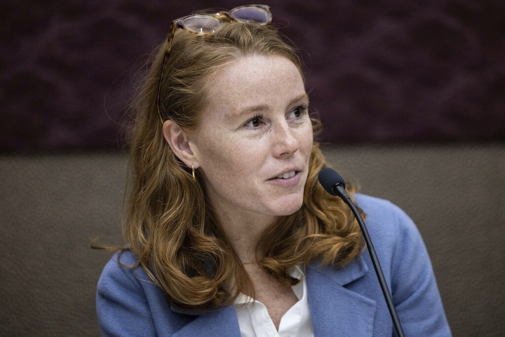 FILE - Rebecca Cooke, Democratic candidate for Wisconsin's 3rd Congressional District, attends a candidate's forum, May 1, 2024 in La Crosse, Wis. (Saskia Hatvany/La Crosse Tribune via AP)